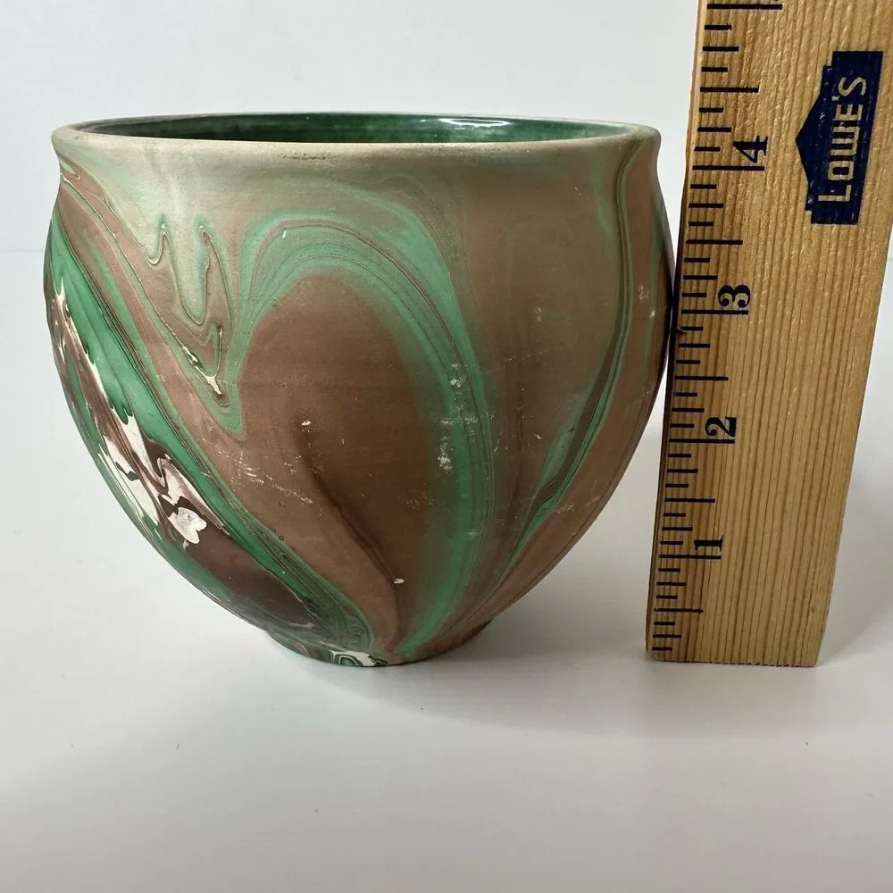 Art Pottery Planter Marked Yosemite National Park Vase Green Brown Swirl 4